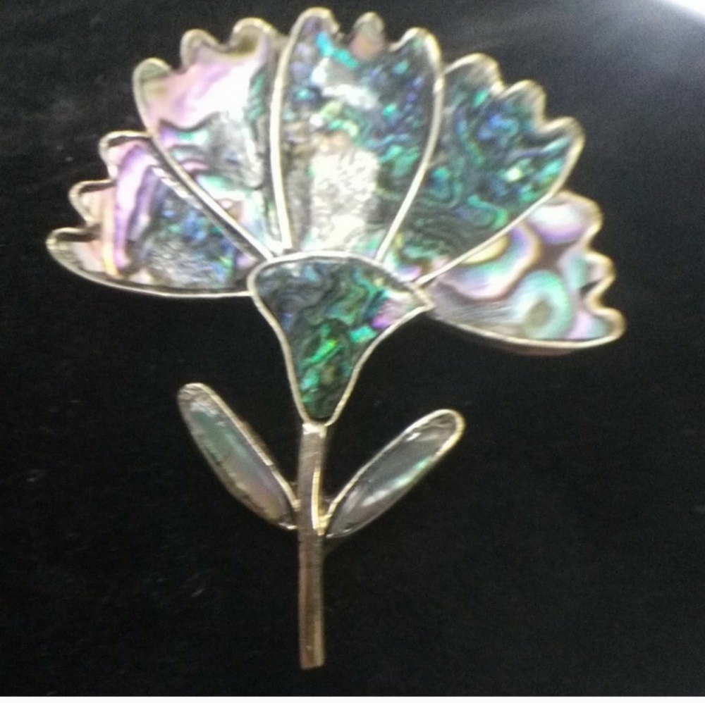 Abalone Shell Mexican 925 Silver thistle brooch